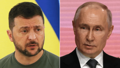 Volodymyr Zelensky, presidente da Ucrânia, e Vladimir Putin, presidente da Rússia