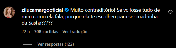 Zilu Camargo responde publicação de Marlene Mattos / Reprodução/Instagram