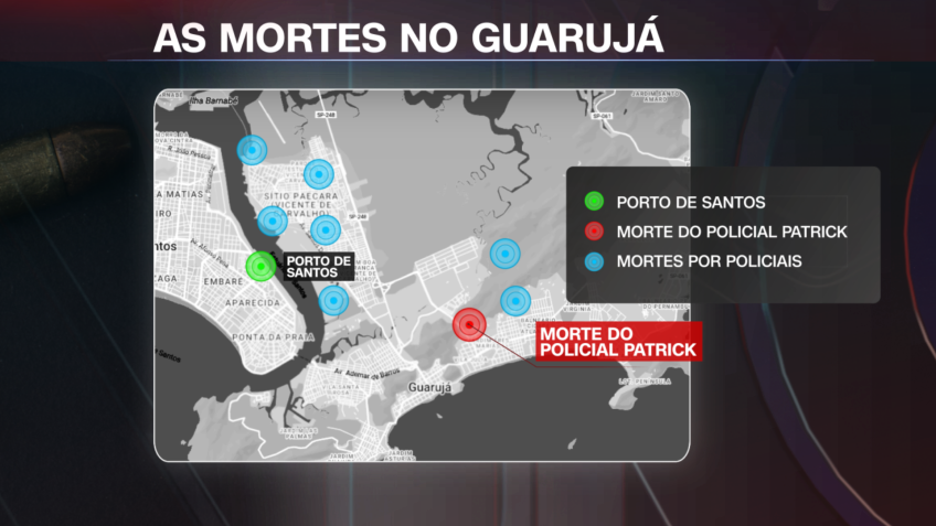 Mapa mostra a dinâmica das primeiras mortes durante a operação policial no litoral de SP / Arte/CNN