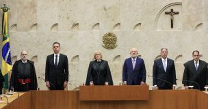 Dias Toffoli, Rodrigo Pacheco, Rosa Weber, Luiz Inácio Lula da Silva e Arthur Lira durante posse de Cristiano Zanin
