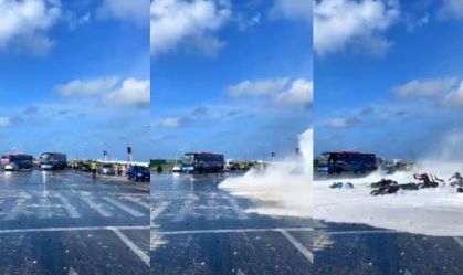 Imagens mostram pessoas sendo arrastadas pela rua por fortes ondas nas Maldivas