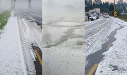 Chuva de granizo deixa camada de gelo de até 10 cm em Santa Catarina