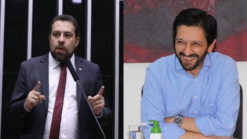 O deputado federal Guilherme Boulos (PSOL), à esq., e o prefeito Ricardo Nunes (MDB) lideram a corrida eleitoral em São Paulo para 2024