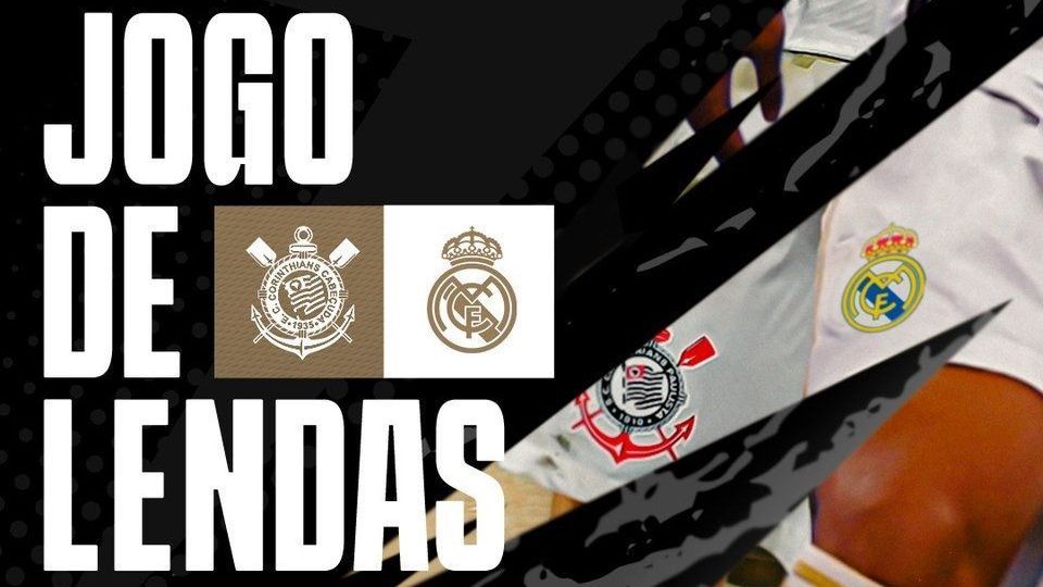 Imagem de divulgação do amistoso com o escudo do Corinthians errado