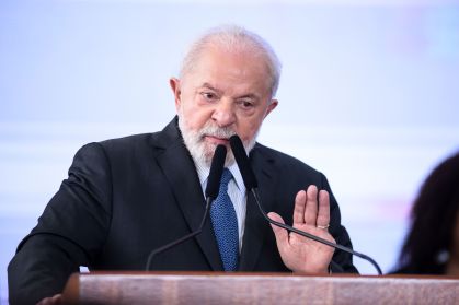 O presidente Luiz Inácio Lula da Silva (PT) durante ato no Palácio do Planalto