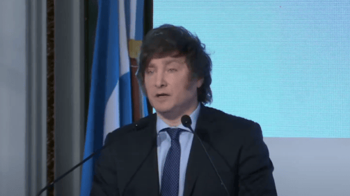 Javier Milei em discurso na