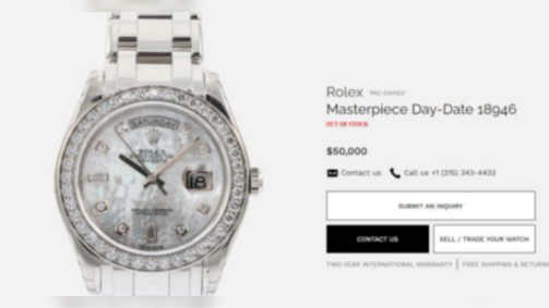 Rolex de ouro branco citado como parte do segundo conjunto de joias