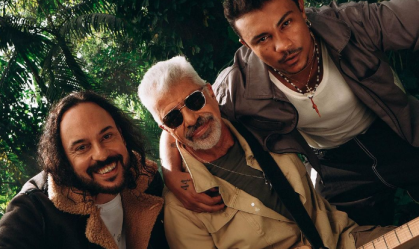 Gabriel O Pensador, Lulu Santos e Xamã no videoclipe de "Cachimbo da Paz 2"