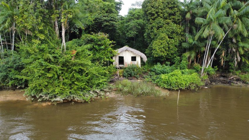 Vista de casa construída à margem do rio Limoeiro, no norte da Amazônia brasileira, em Limoeiro do Ajuru / Dieh Sacramento/picture alliance via Getty Images