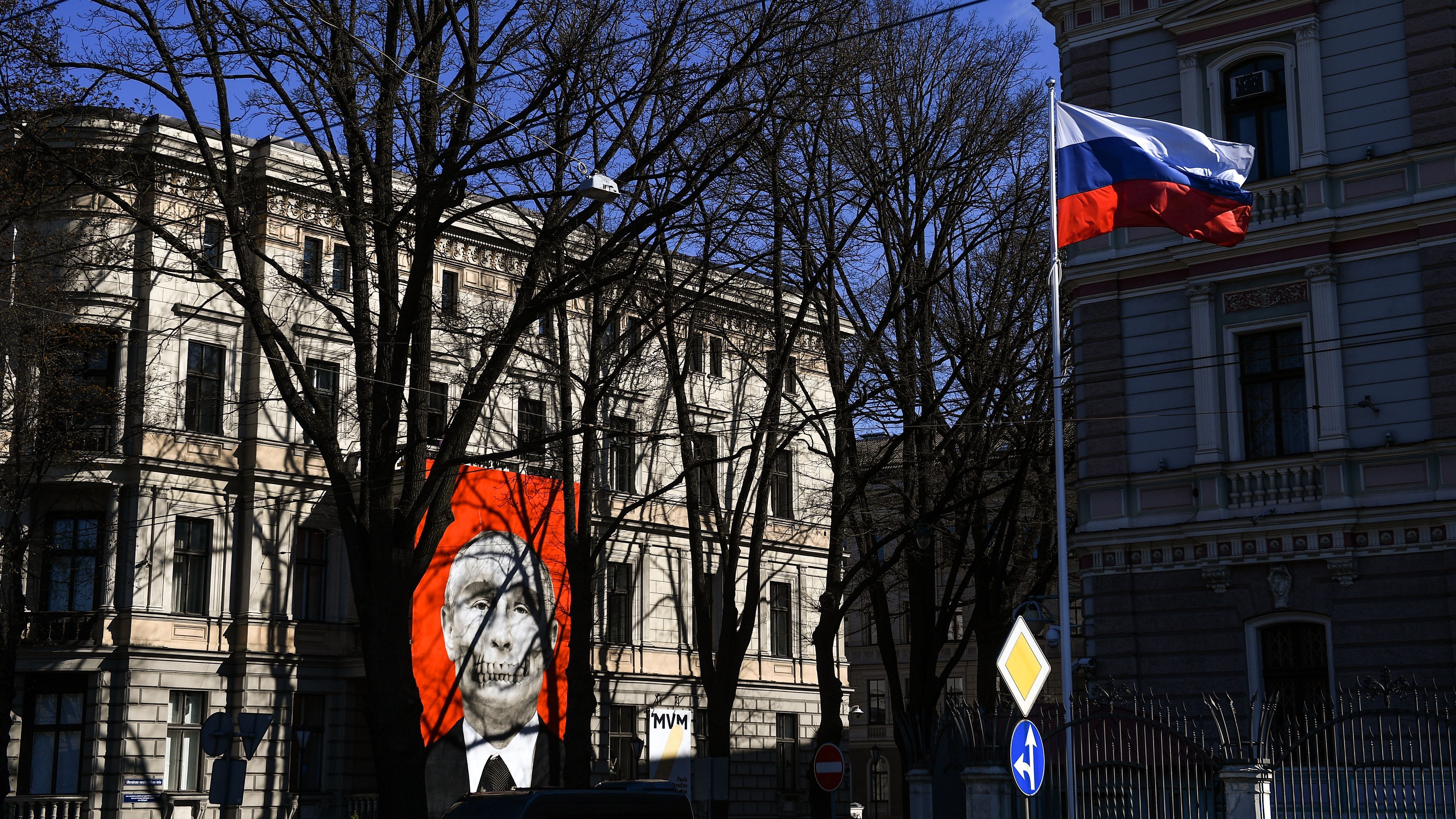 Anti-Putin Banner Displayed In Riga