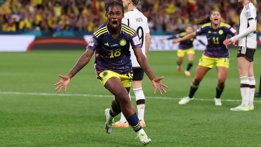 Linda Caicedo comemora o gol contra a Alemanha na Copa do Mundo / Cameron Spencer/Getty Images