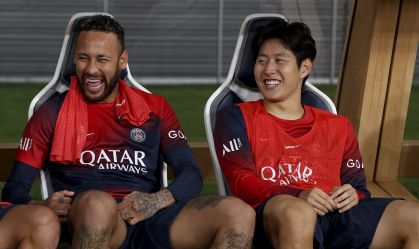 Marco Verratti, Neymar Jr, Lee Kang-in durante amistoso do PSG contra a Inter de Milão