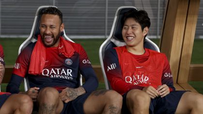 Marco Verratti, Neymar Jr, Lee Kang-in durante amistoso do PSG contra a Inter de Milão