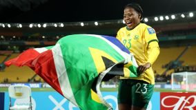 Wendy Shongwe, da África do Sul, comemora a classificação às oitavas da Copa do Mundo