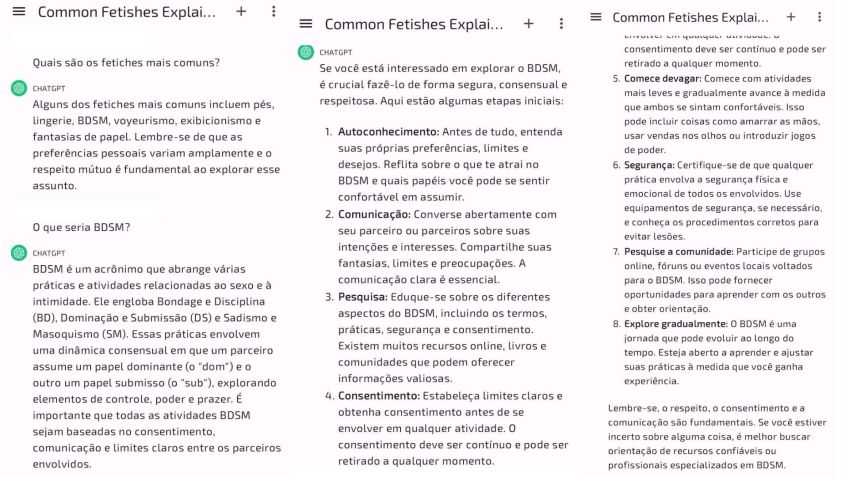 ChatGPT consegue responder dúvidas sobre fetiches de forma educativa / Reprodução