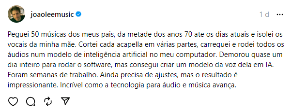 João Lee, filho de Rita Lee, em publicação no Threads / Reprodução/Instagram