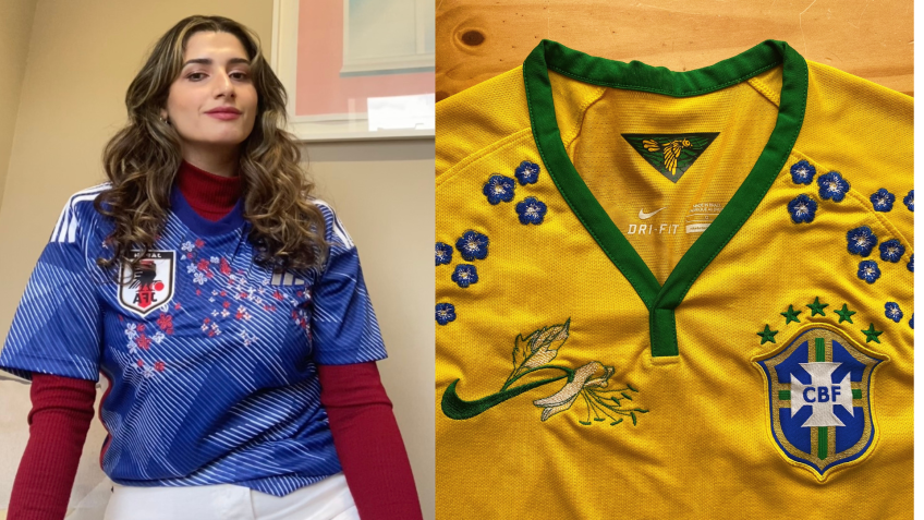 Diana Al Shammari usando uma de suas peças e uma das suas camisetas favoritas, a da Seleção Brasileira de 2014 / Reprodução