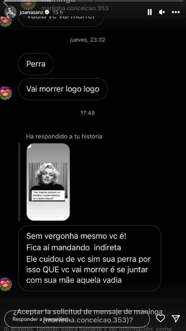 "Sem vergonha mesmo você é! Fica aí mandando indireta. Ele cuidou de você, sim, sua cachorra, por isso que você vai morrer e se juntar com sua mãe, aquela vadia", ameaçou um internauta. / Reprodução/Instagram