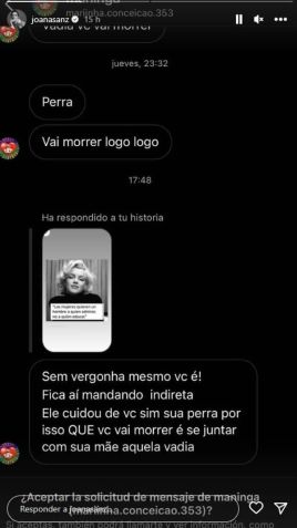 "Sem vergonha mesmo você é! Fica aí mandando indireta. Ele cuidou de você, sim, sua cachorra, por isso que você vai morrer e se juntar com sua mãe, aquela vadia", ameaçou um internauta. / Reprodução/Instagram