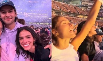 É amizade? Bruna Marquezine e Xolo Maridueña, de "Besouro Azul", curtem show de Taylor Swift
