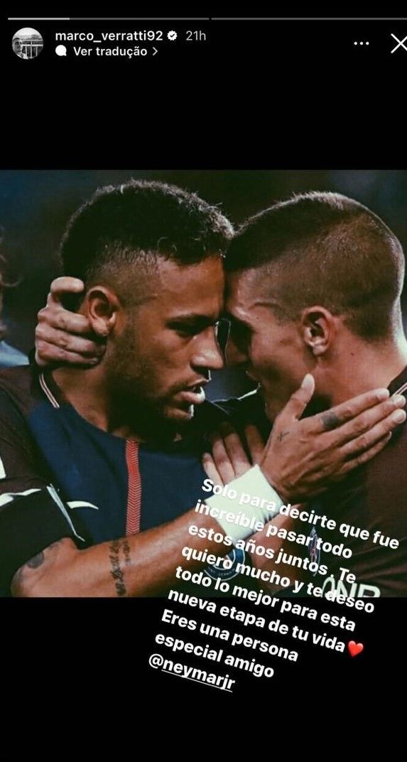 Publicação de Marco Verratti nas redes sociais para Neymar / Reprodução/Instagram
