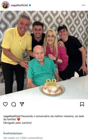 Publicação do Zagallo em comemoração pelo aniversário de 92 anos / Reproduçao/Instagram Zagallo