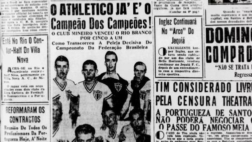 Recortes de jornais falam sobre o título do Galo em 1937