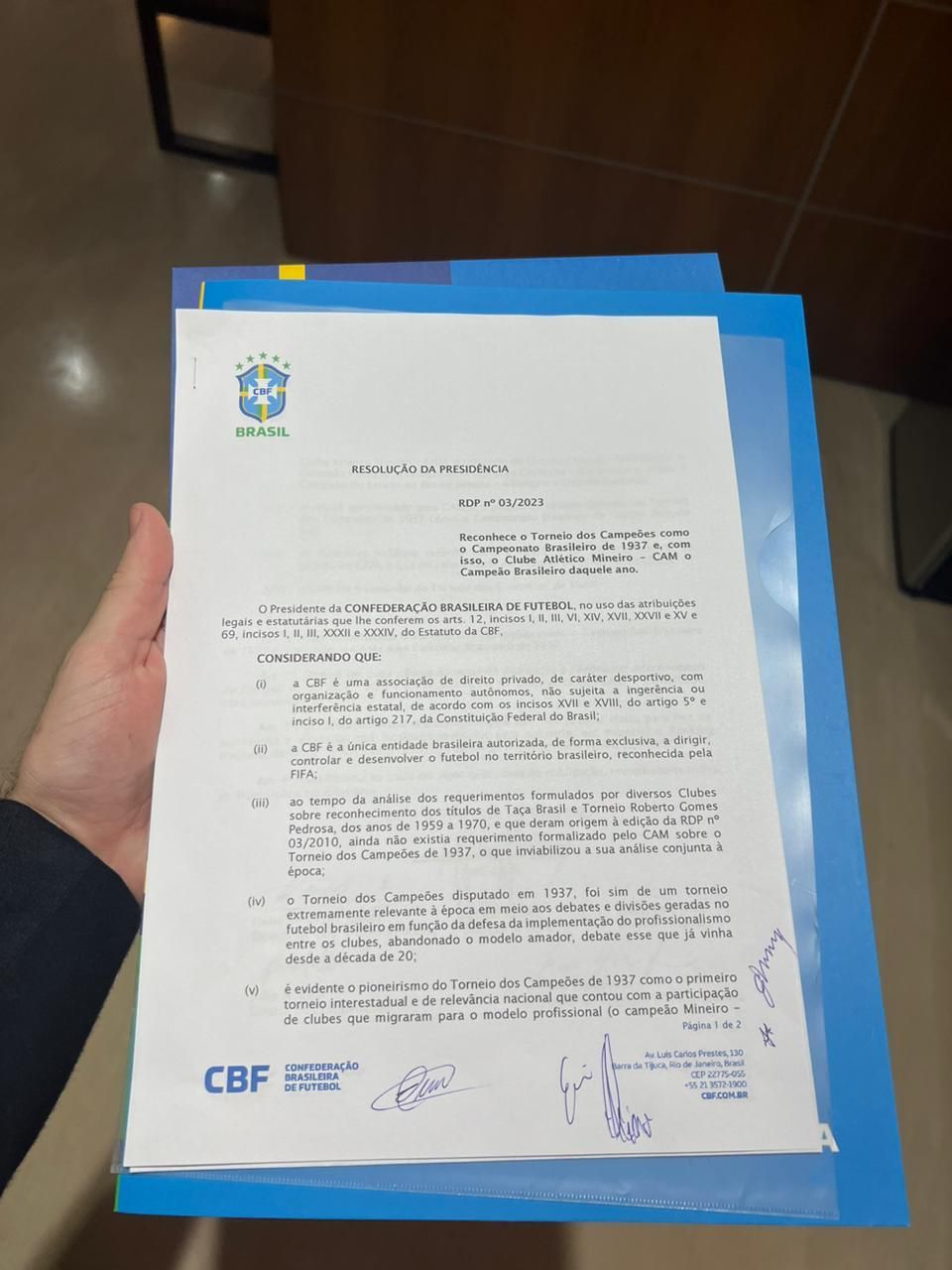 Documento da CBF reconhece Atlético-MG como campeão brasileiro de 1937 / João Vítor Xavier/Itatiaia