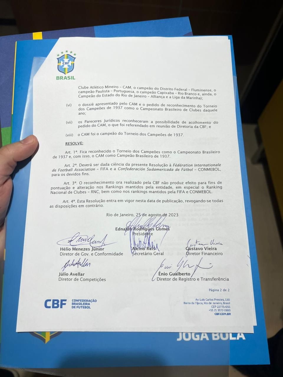 Documento da CBF reconhece Atlético-MG como campeão brasileiro de 1937 / João Vítor Xavier/Itatiaia