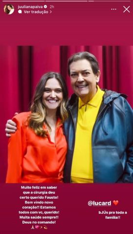 Juliana Paiva celebrou o sucesso da cirurgia do apresentador / Reprodução/Juliana Paiva/Instagram