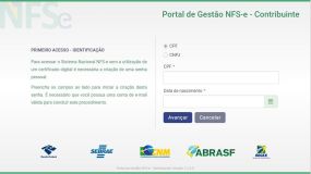 Tela para primeiro acesso do Portal Nacional de Emissão de Nota Fiscal de Serviços