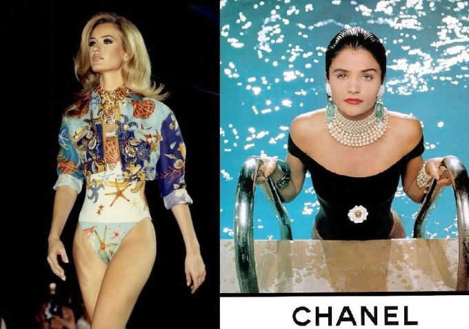 Estampa de conchas e estrelas do mar da Versace e campanha da Chanel já remetiam à tendência "mermaidcore" / Reprodução/Pinterest
