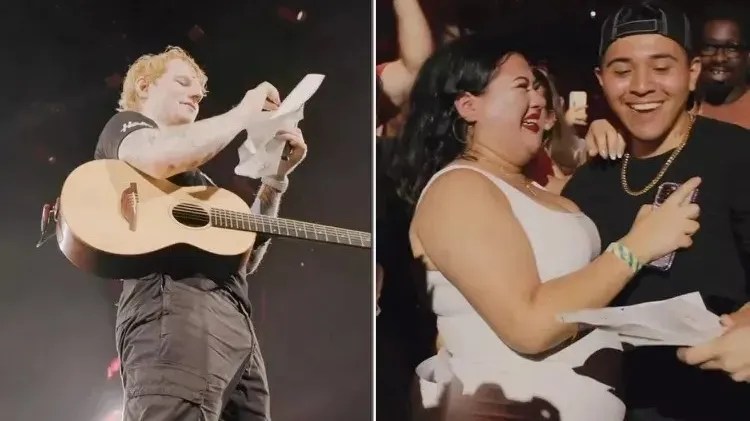 Imagem de destaque do post: Menina ou menino? Ed Sheeran faz chá revelação de casal durante show