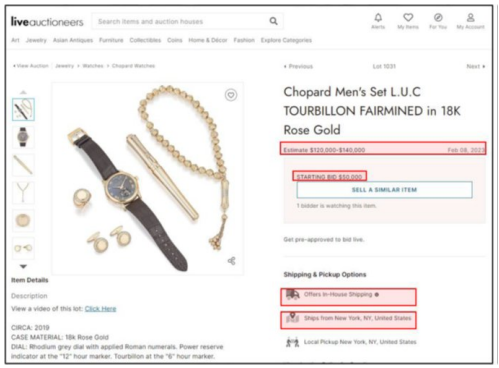 A Polícia Federal encontrou na internet o kit de joias masculinas recebido por Jair Bolsonaro à venda em um site de leilão. / Reprodução