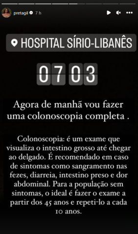 Preta Gil fala sobre colonoscopia / Reprodução/Instagram