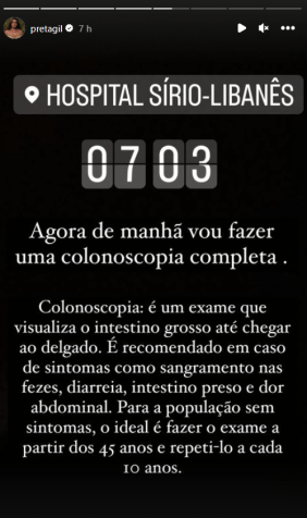 Preta Gil fala sobre colonoscopia / Reprodução/Instagram
