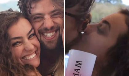 Rafael Cardoso e Vivian Linhares surgem aos beijos em aniversário da influencer