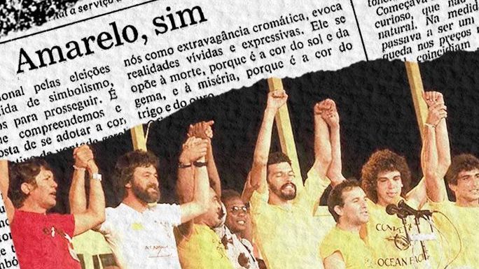 Ídolos do Corinthians vestiram camisas amarelas no principal comício das "Diretas Já" / Divulgação/Nike