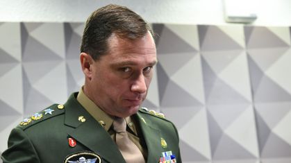 O tenente-coronel Mauro Cid durante depoimento à CPMI do 8 de janeiro