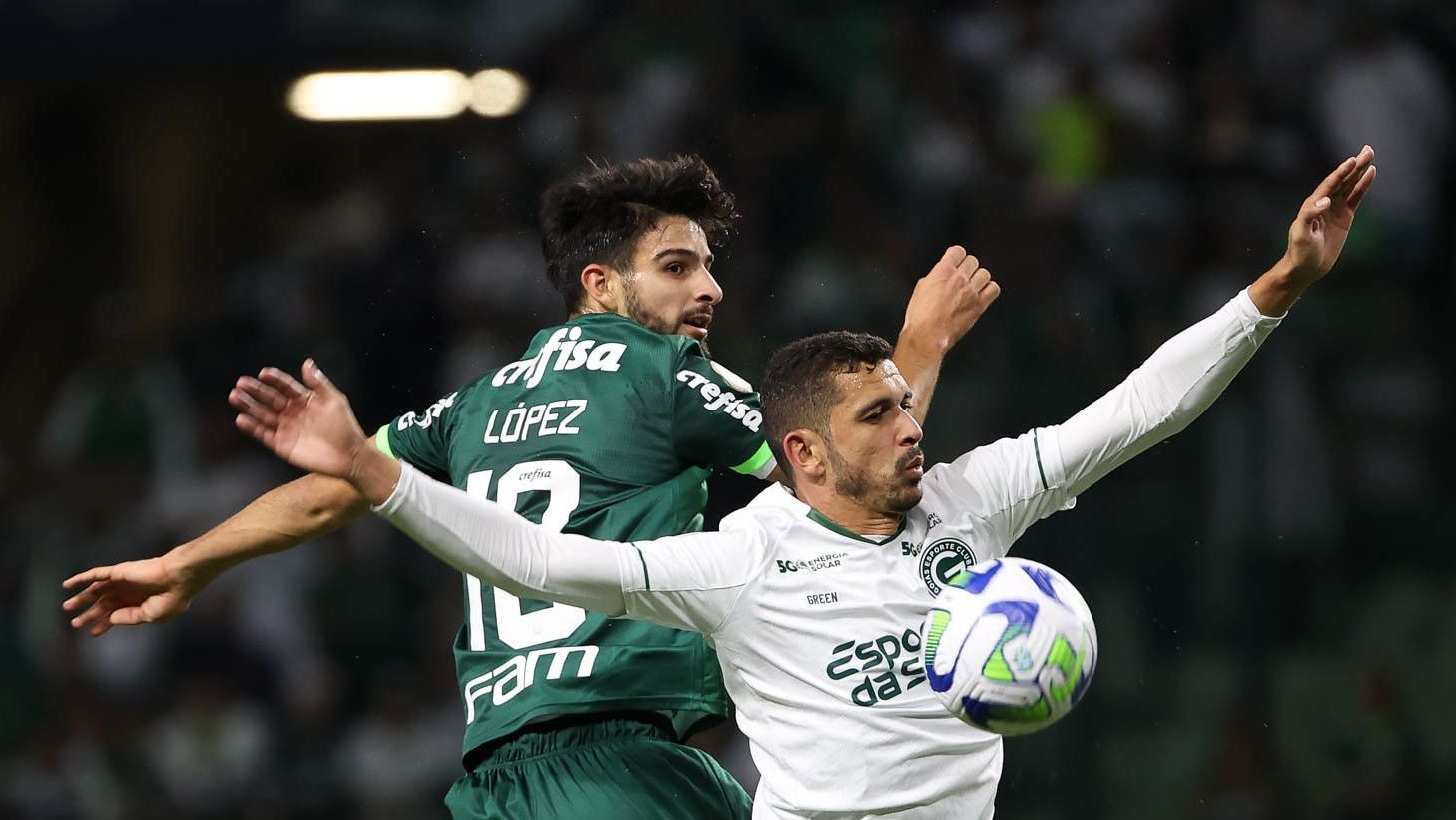 Jogadores de Palmeiras e Goiás em ação
