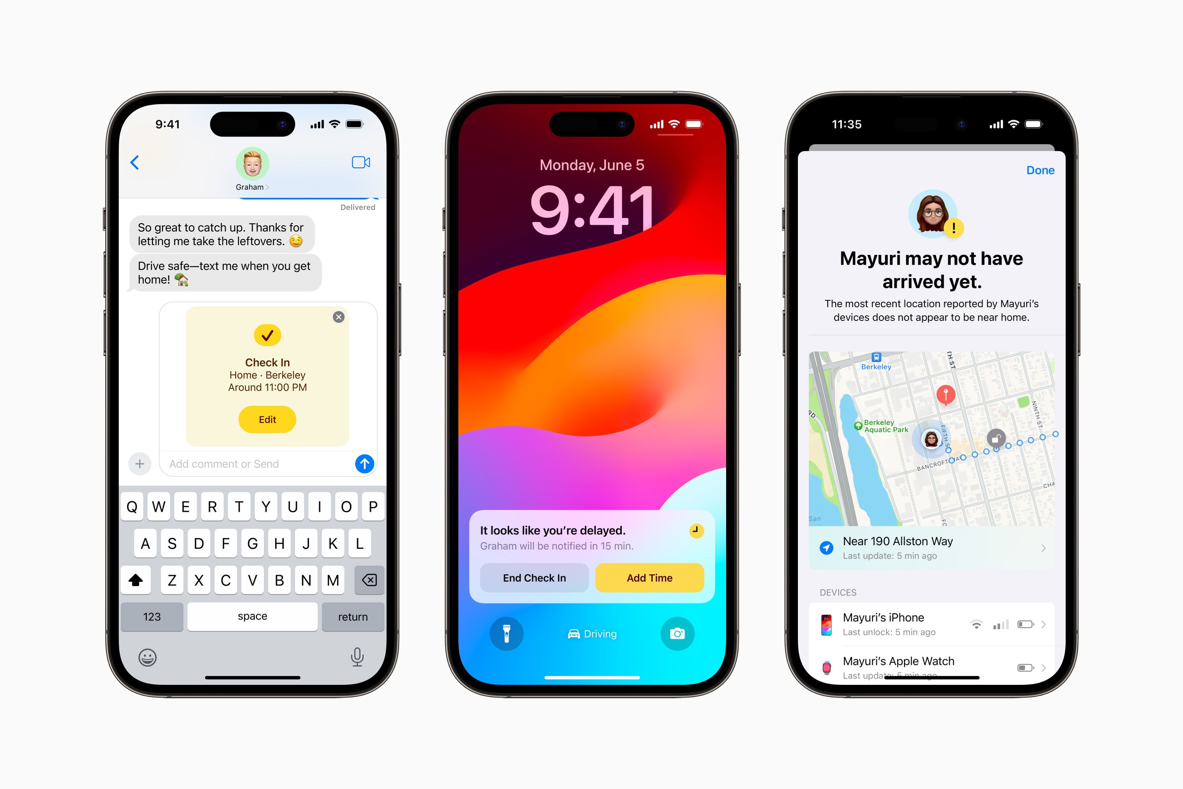 Um dos recursos novos apresentados pela Apple no iOS 17 é o "Chegou bem?" / Apple / Reprodução