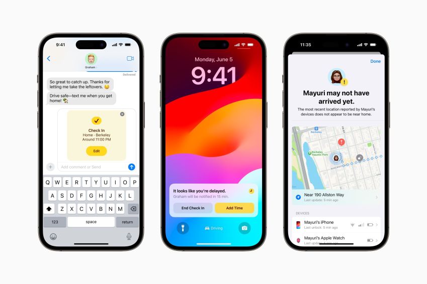 Um dos recursos novos apresentados pela Apple no iOS 17 é o "Chegou bem?" / Apple / Reprodução