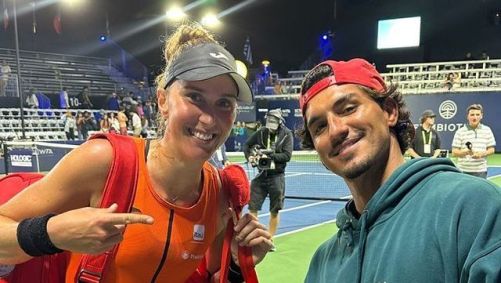 O surfista Gabriel Medina tieta a tenista Bia Haddad Maia em San Diego