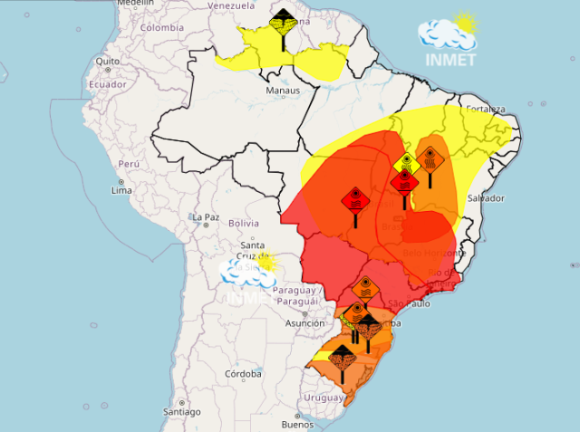 Inmet tem alertas para todas as regiões do país neste sábado (23) / Inmet