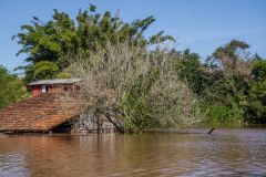 Cheia do Rio Jacuí causa alagamentos e deixa desabrigados em São Jerônimo, no Rio Grande do Sul