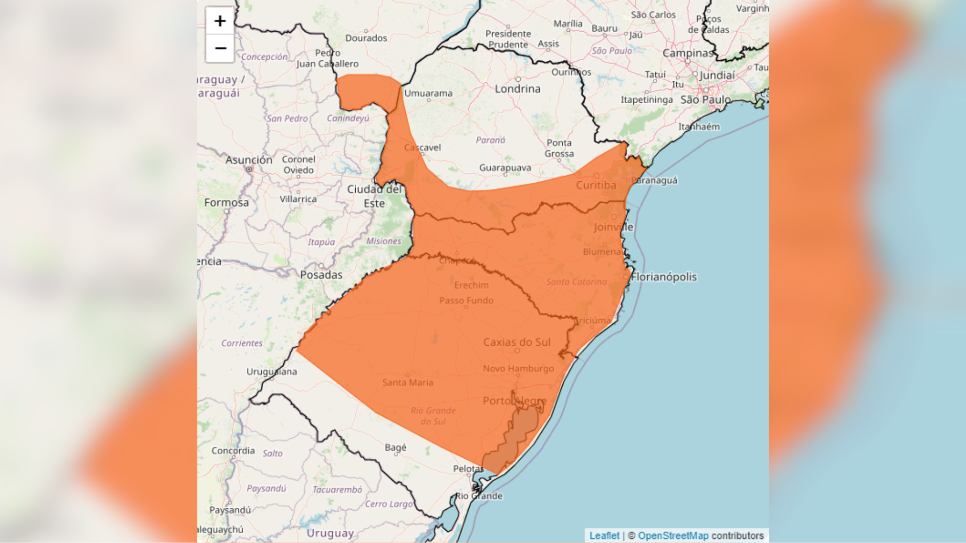 Inmet emitiu alerta de perigo de tempestade para quase toda a região Sul do país