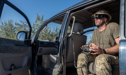 Ukrainian soldiers of the 24th Brigade test FPV drones in Druzhkivka