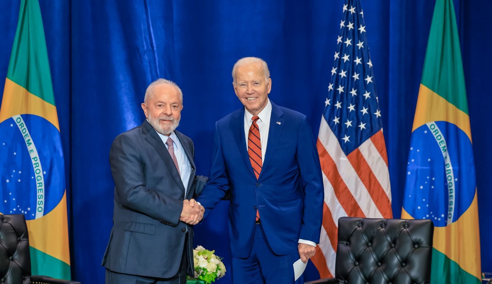 Presidentes Luiz Inácio Lula da Silva e Joe Biden em reunião em Nova York, em 20 de setembro de 2023.