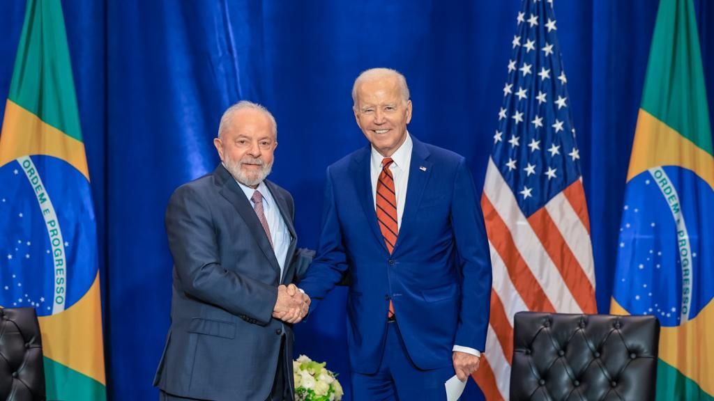 Presidentes Luiz Inácio Lula da Silva e Joe Biden em reunião em Nova York, em 20 de setembro de 2023.