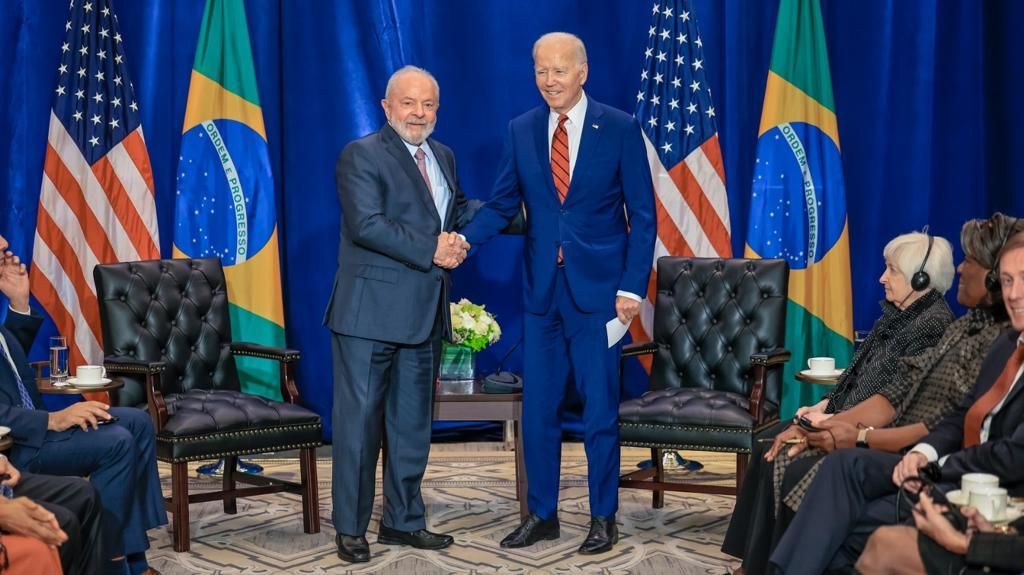 Presidentes Luiz Inácio Lula da Silva e Joe Biden em reunião em Nova York, em 20 de setembro de 2023.